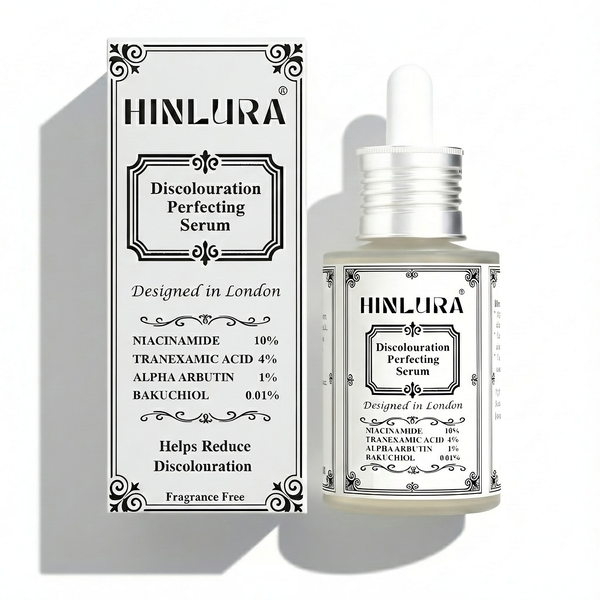 Hinlura Discolouration Perfecting Serum bottle and packaging on a white background