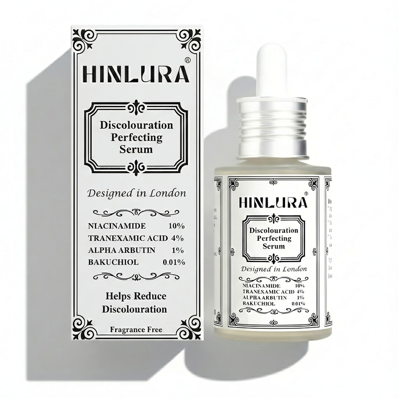 Hinlura Discolouration Perfecting Serum bottle and packaging on a white background